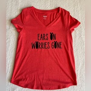 Disney Red Tshirt - Ears on Worries Gone - size small
